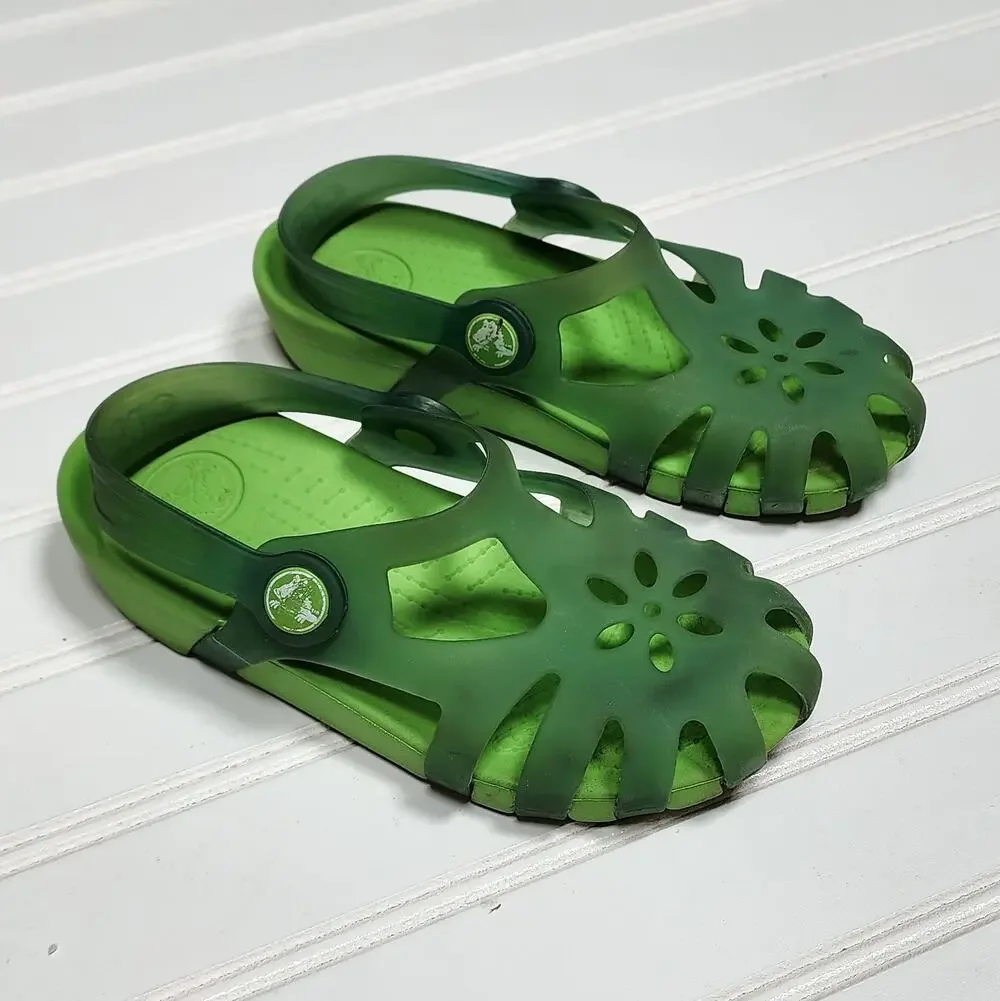 Crocs Shirley Girls Green Flower Cut-Out Sandals Size 12 Kids